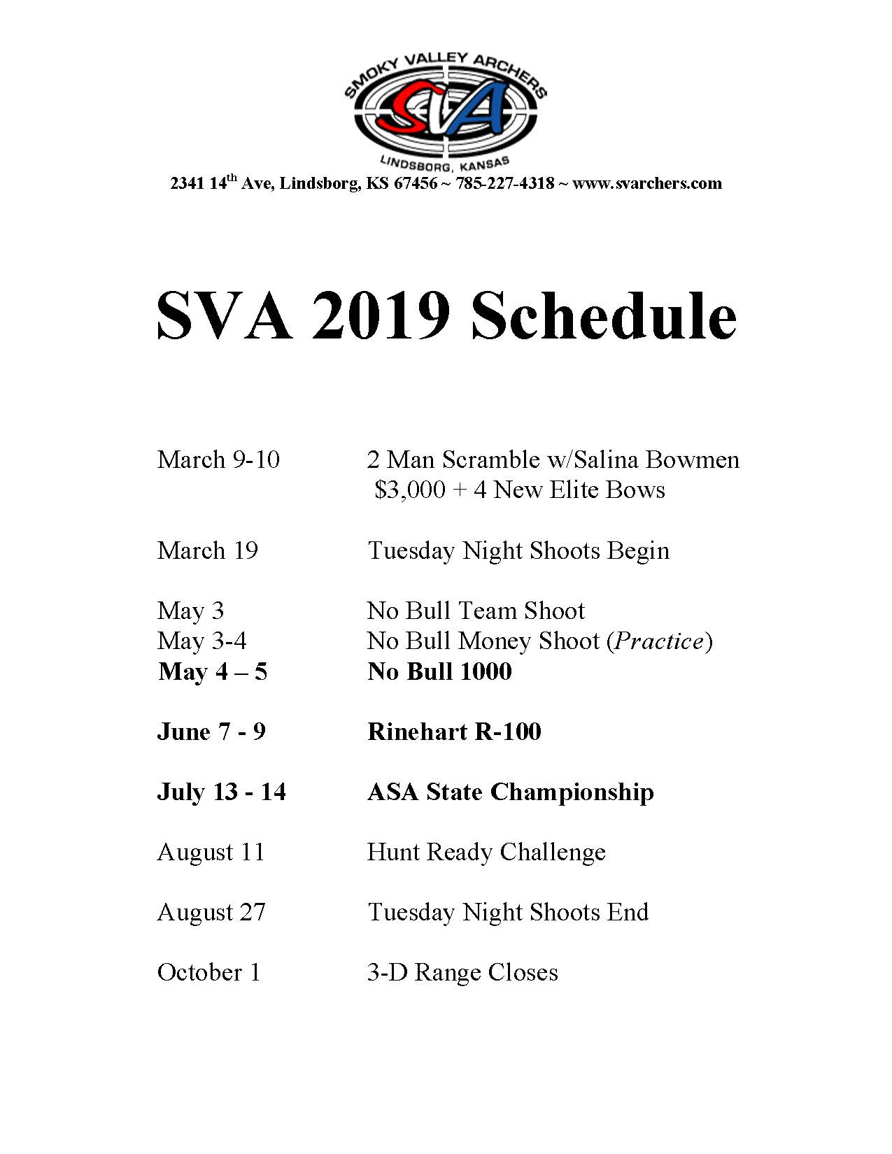 2019 SVA Schedule Smoky Valley Shooting Sports, INC.
